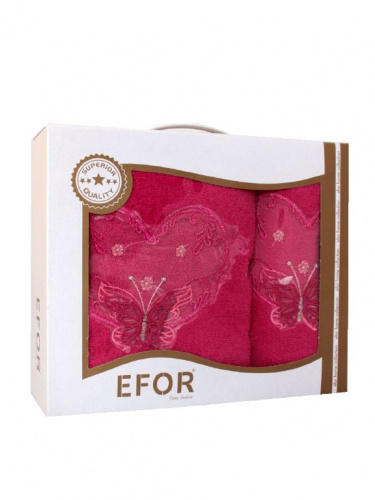 Набор полотенец EFOR TEKSTIL из 2-х предметов (50*90; 70*140) бабочка ярко-розовый фото 2
