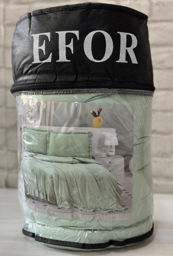 КПБ EFOR SATIN с одеялом с рюшами MINT минтоловый евро