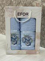 Набор полотенец EFOR из 2-х предметов (50*90; 70*140) букет роз (голубой)