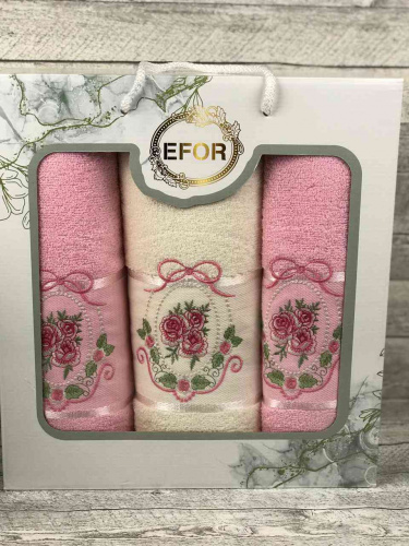 Набор полотенец EFOR из 3-х предметов (50*90-2шт.;70*140) королевская роза(розовый)KIRALCI GUL PEMBE