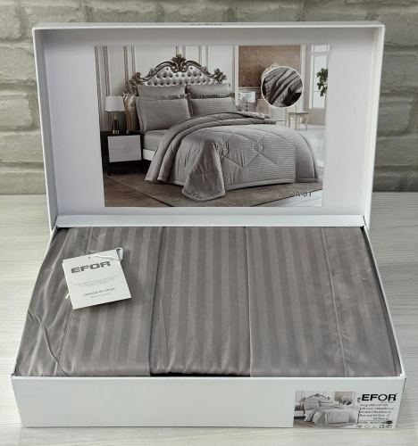КПБ EFOR STRIPE SATIN A-01 светло-серый (коробка)