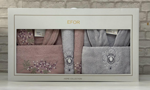 Набор EFOR NAKISLI из 6-х пр. (2 халата, 2 пол. 50*90, 2 пол. 70*140) c вышевкой лиловый-серый