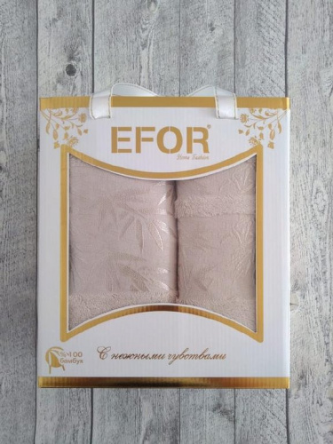 Набор полотенец EFOR YAPRAK из 2х пр. (50*90,70*140) 100% бамбук (кремовый)